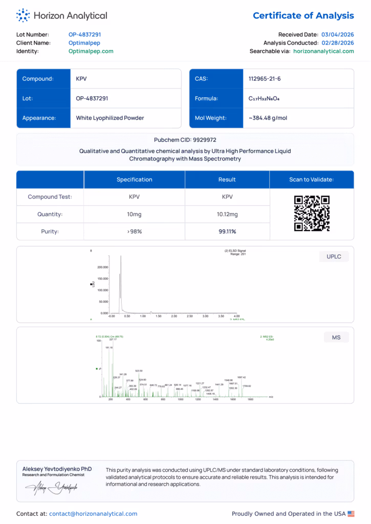 KLOW (KPV) Purity COA