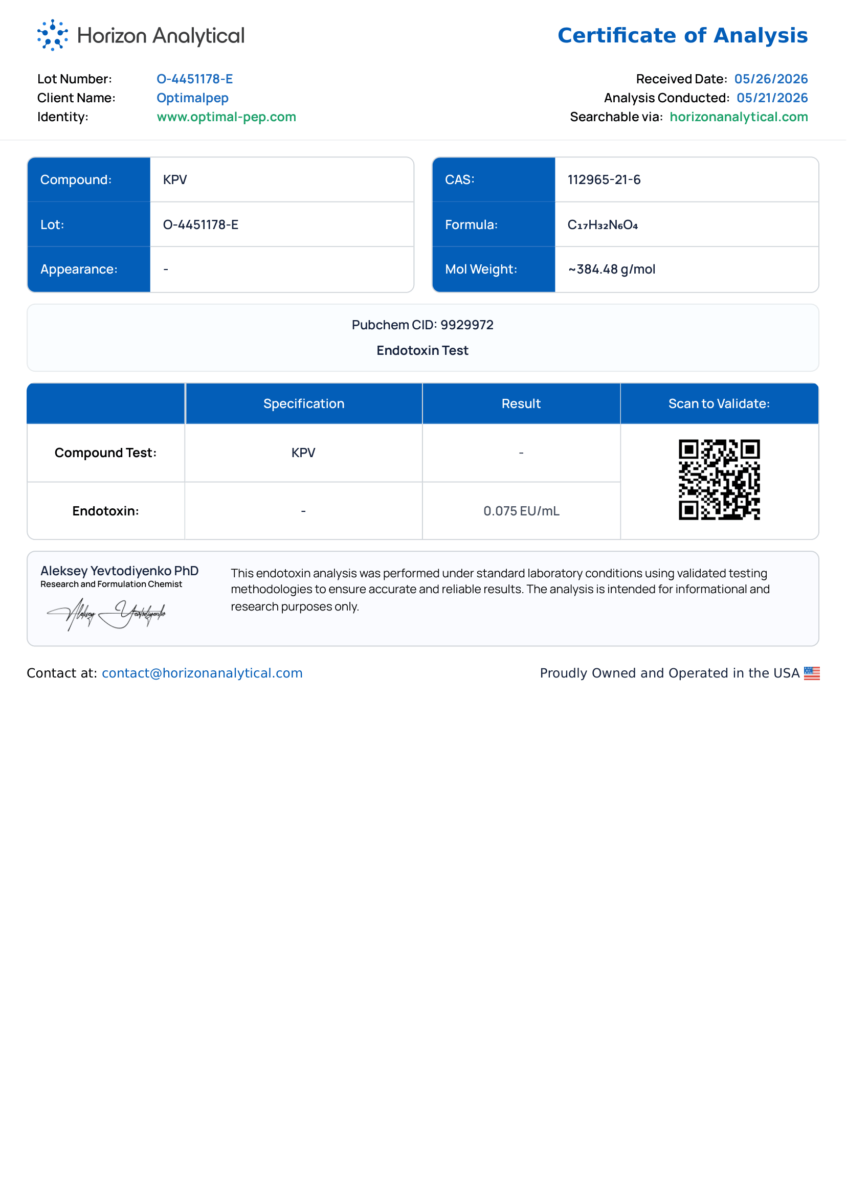 KPV Endotoxin Report
